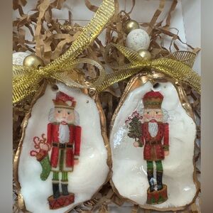 Handmade Nutcracker Holiday Oyster Decoupage Ornaments